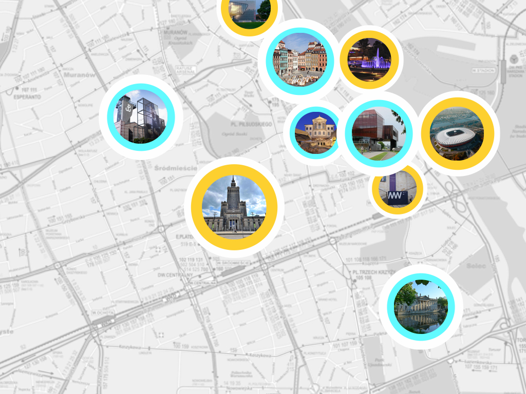 map of Warsaw attractions tested during the ux research