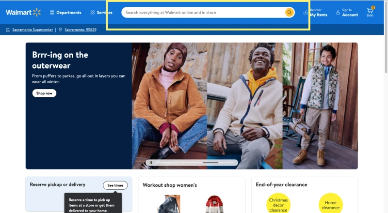 example of a search engine on walmart's website