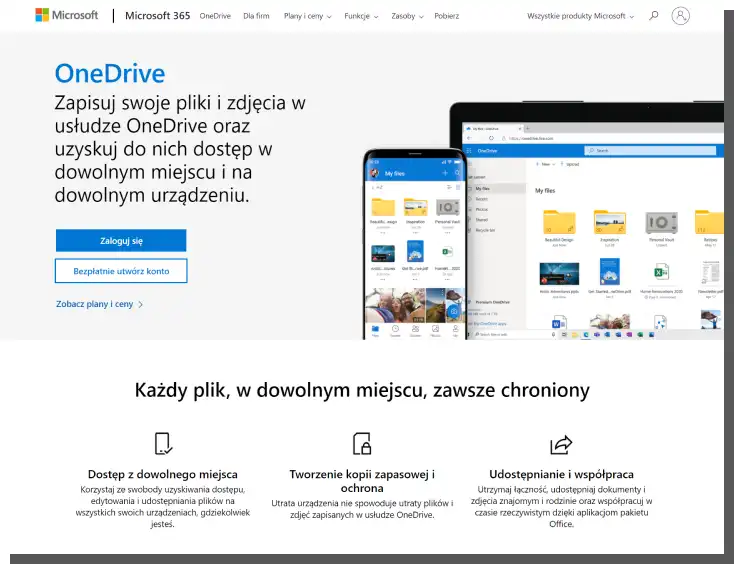 image of the OneDrive website