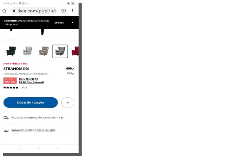 online store interface - Ikea