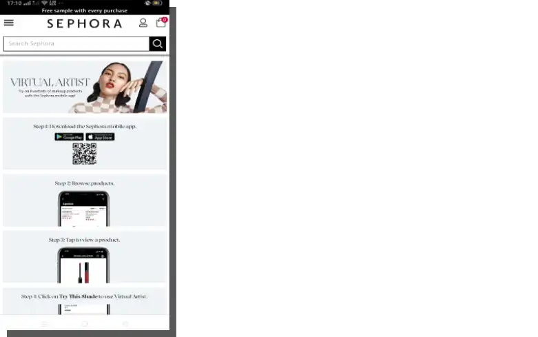 mobile interface e-commerce - Sephora