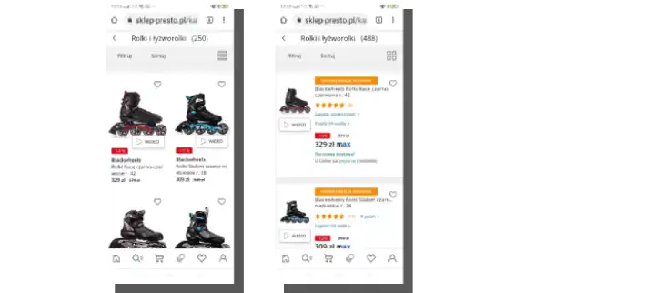 layout of product presentation in m-commerce