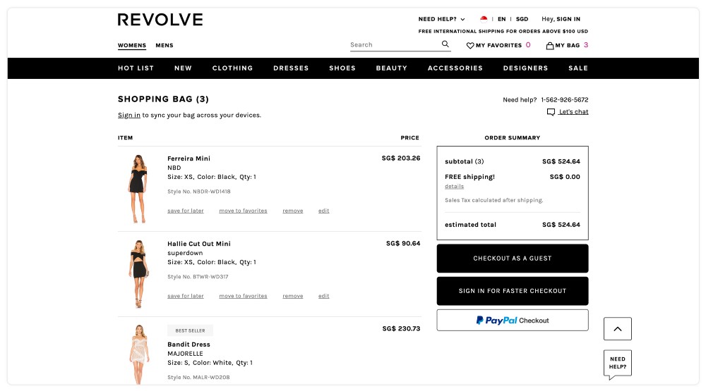 Revolve online store - the design of an online store