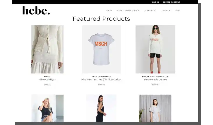 e-commerce ux - home page of the hebe store