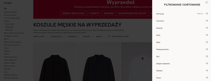 faceted vertical and horizontal search - e-commerce