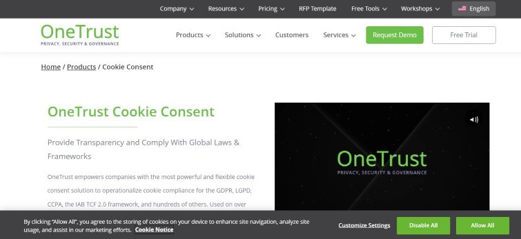 Cookie consent banner on a website