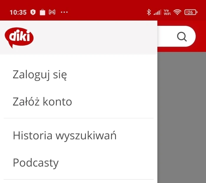 Hamburger Menu on mobile - Diki application