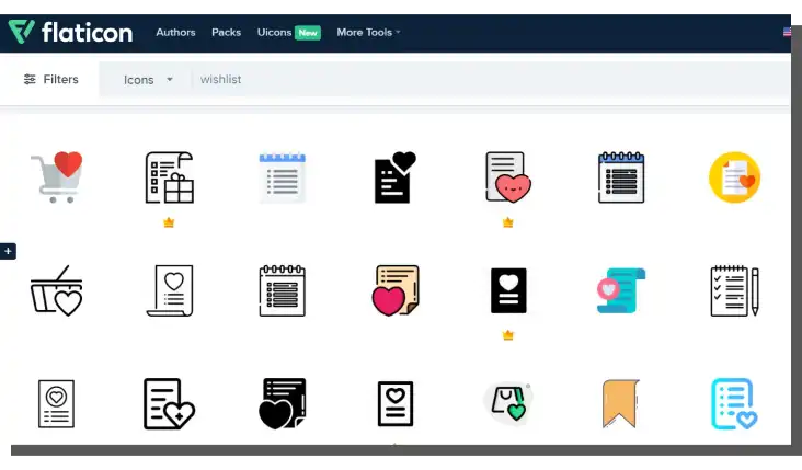 Icons for wishlists in an online store