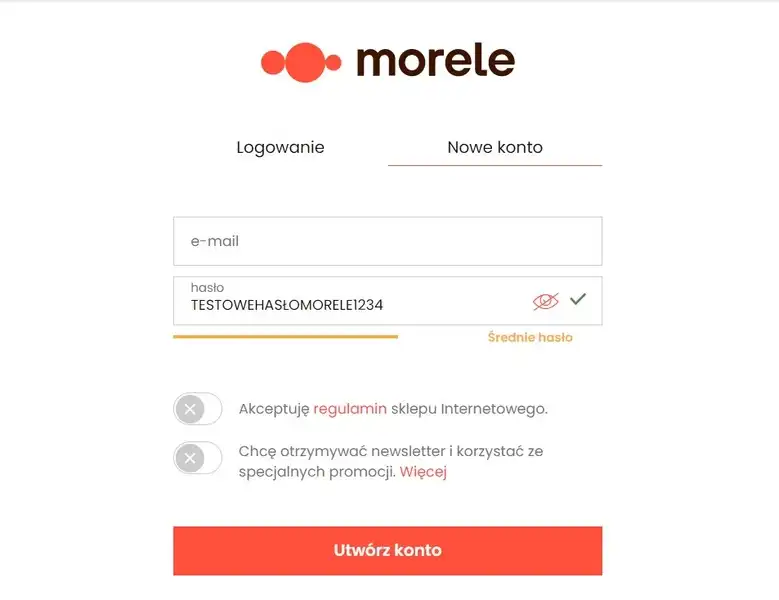 Logging in and registering in an online store - morele E-Commerce