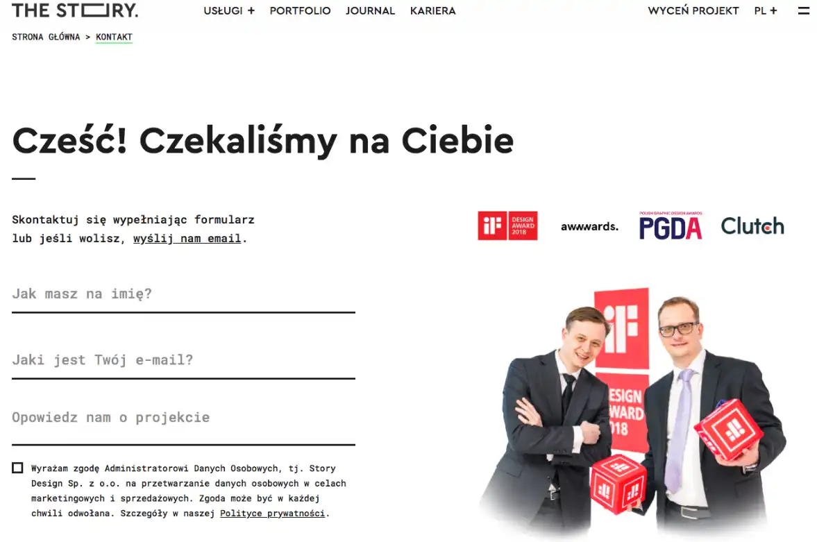 The Story's contact subpage in the Polish version