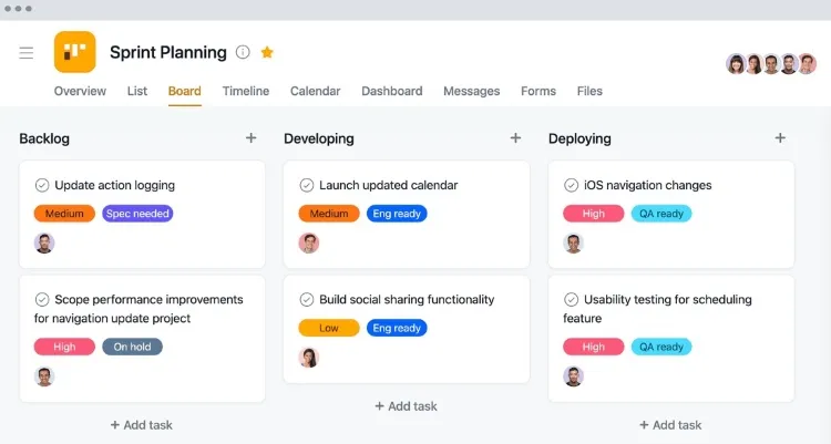 Example of a Sprint Planning Board - Asana