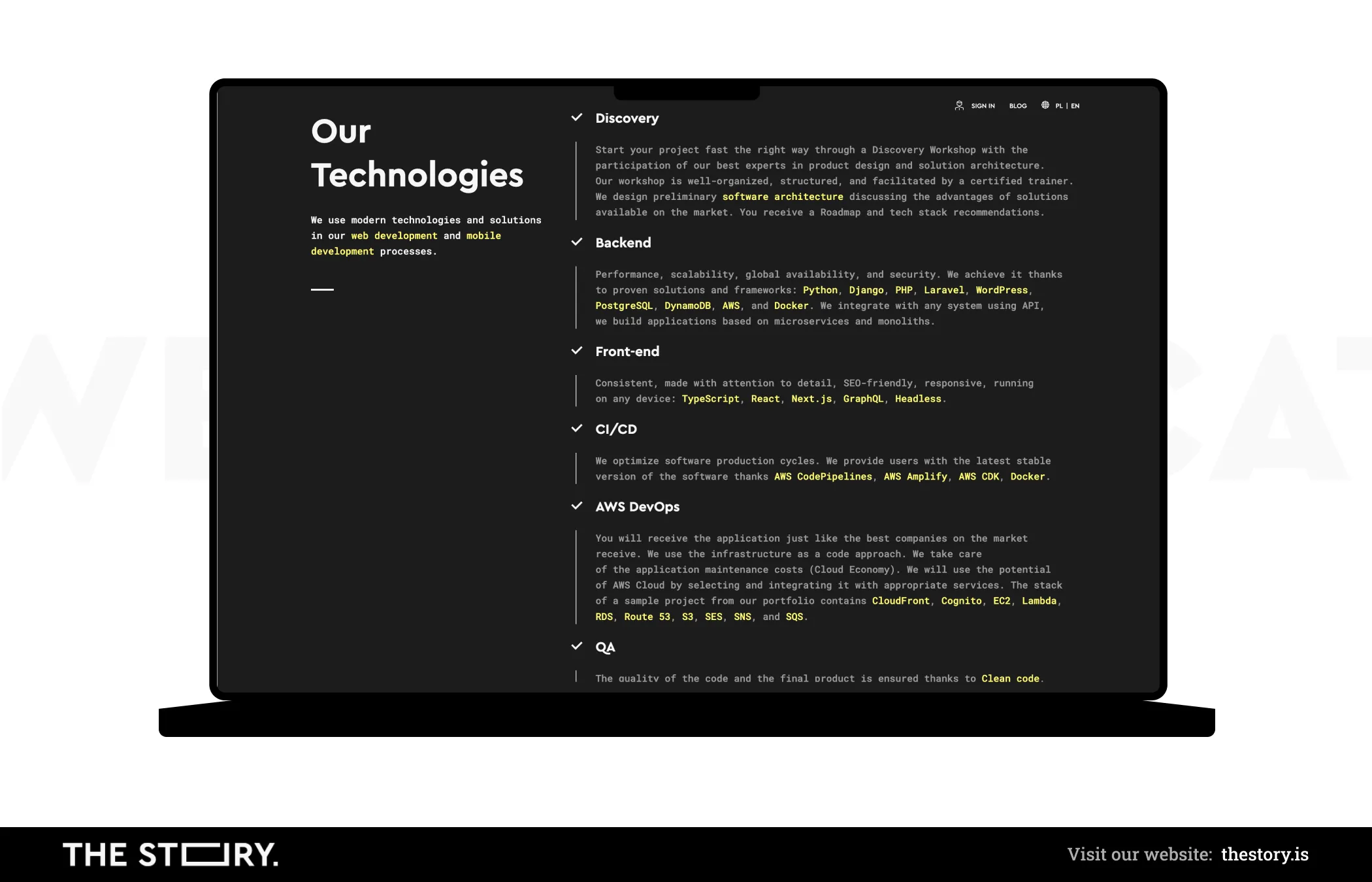 The technology stack of The Story