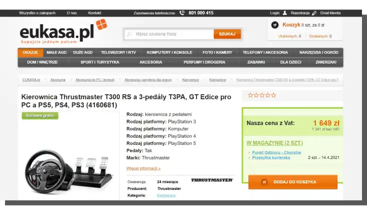 Product Page in E-Commerce - Eukasa.pl