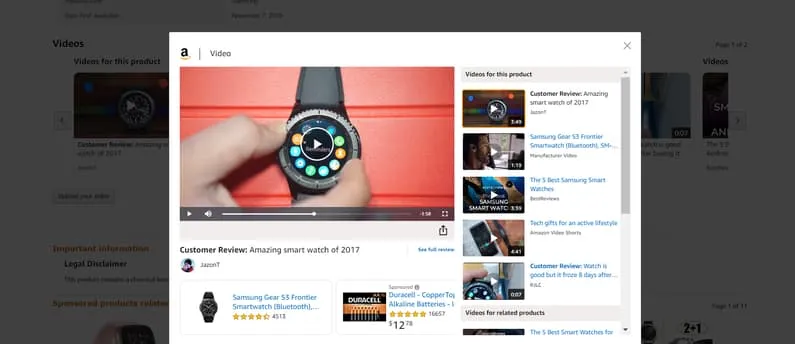 A video on a product page in Amazon