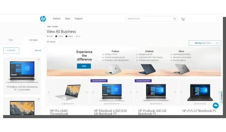 Product comparison on HP.com