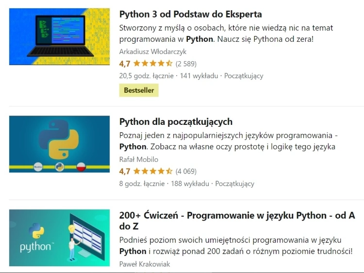 A list of Python courses