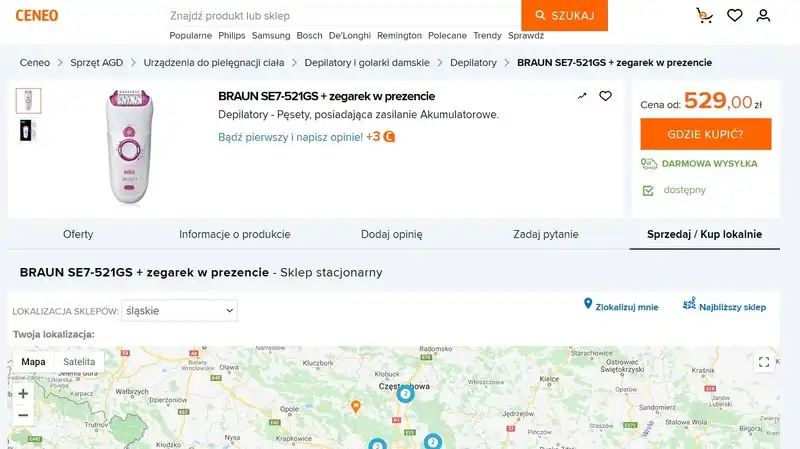The Sell/Buy Locally page in the comparison engine at Ceneo.pl