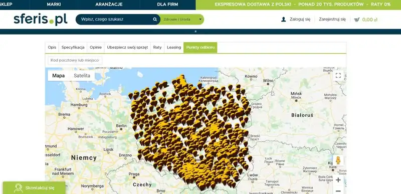 A map of stationary stores at Sefris.pl