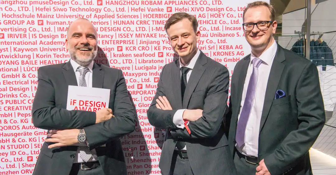 Mike Jagielski, Dymitr Romanowski, and Yaroslav Shatkevich at iF Design Awards