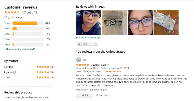 An example of a review in Amazon's rating system