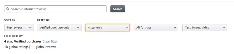 The option to filter and sort ratings on Amazon