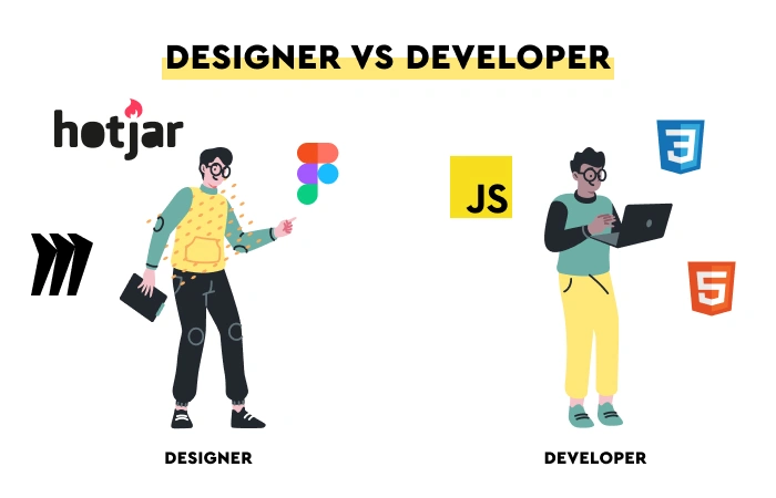 A picture showing a designer and a developer