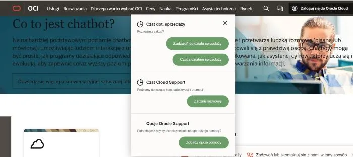  Oracle Cloud Infrastructure (OCI) offers various types of chatbots regarding sales or cloud support