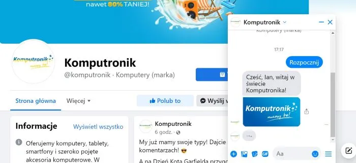 A screenshot of a chatbot from Komputronik.pl
