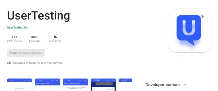 UserTesting mobile app in Google Play store