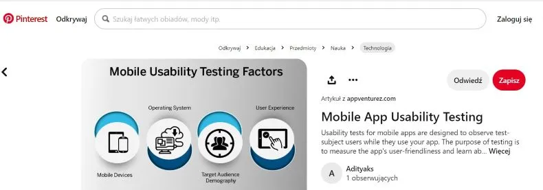 Mobile app usability testing - pinterest