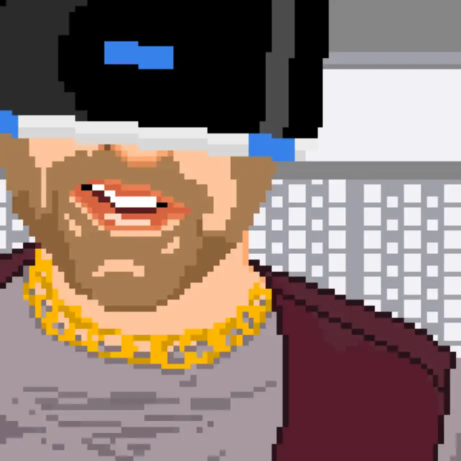 A pixel art of a man with VR glasses on