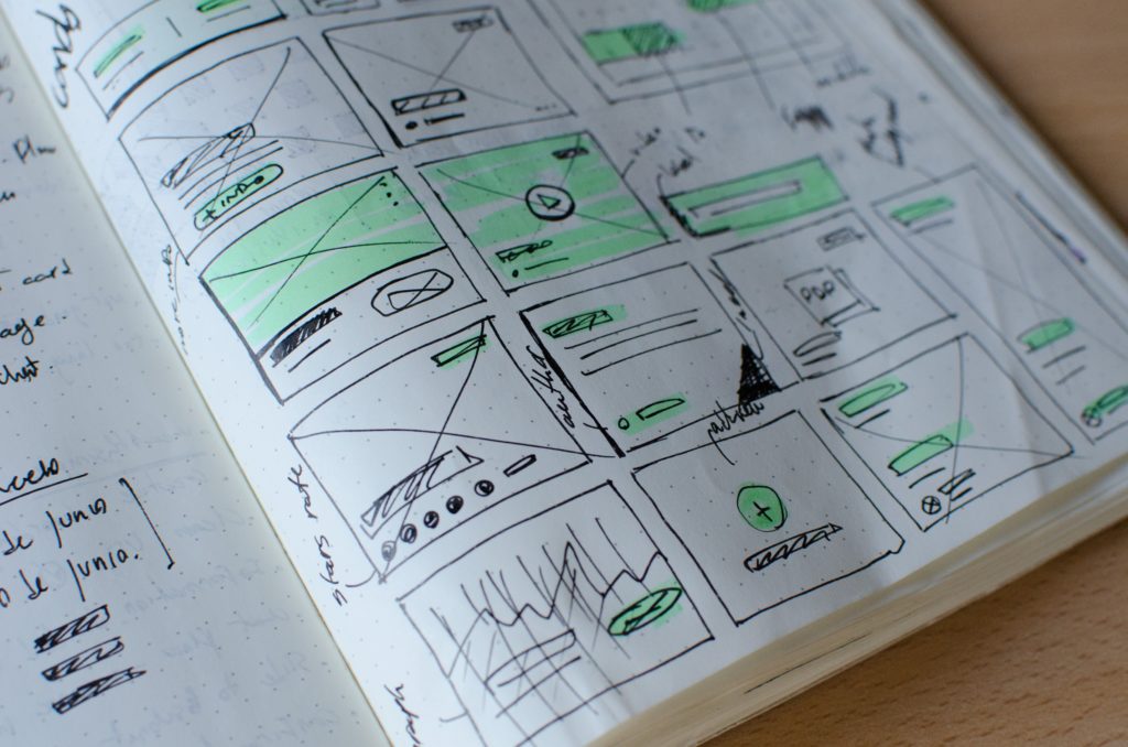 wireframe - odręczny szkic wireframe zrobiiony w notesie