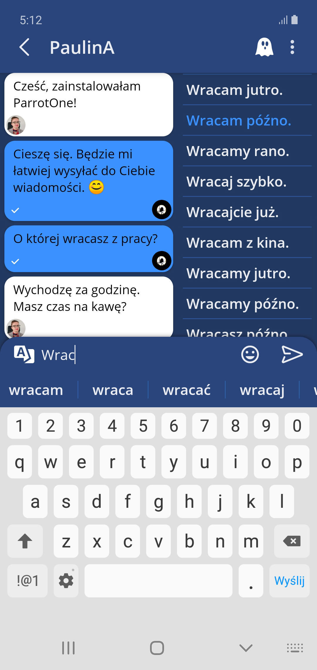 Okno rozmowy ParrotOne.