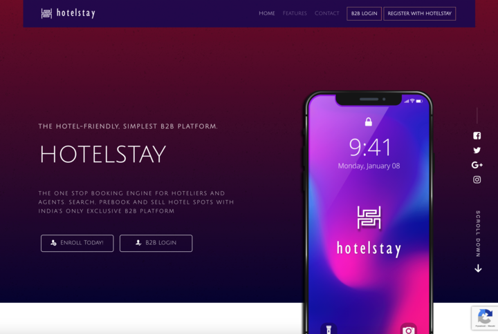 Strona firmy Hotelstay zawierająca opisy i zdjęcia aplikacji do rezerwacji hotelowych dla klientów b2b.