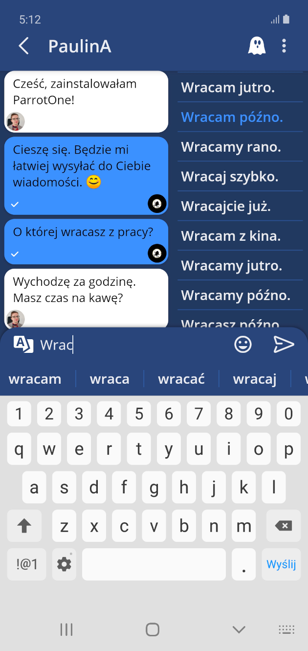 Okno rozmowy ParrotOne.