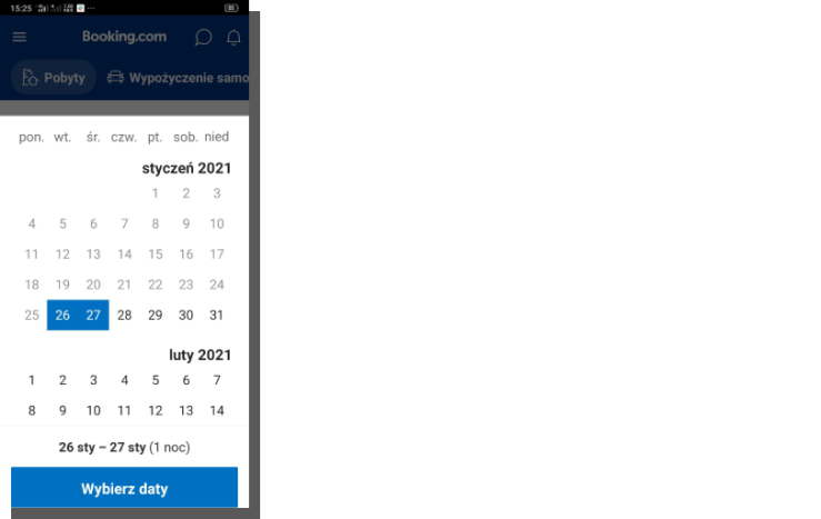 task oriented design - aplikacja mobilna Booking.com