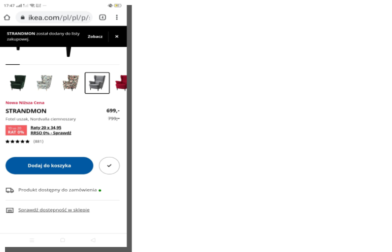 interfejs sklepu internetowego Ikea