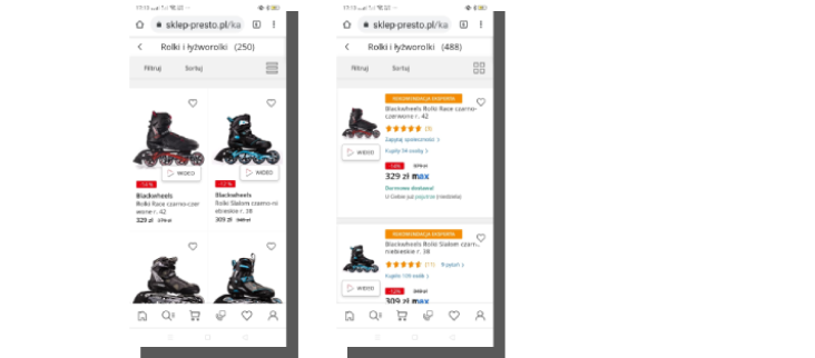 układ prezentacji produktów w m commerce
