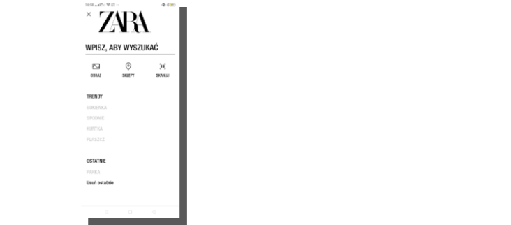 Zara - projektowanie nawigacji w m commerce