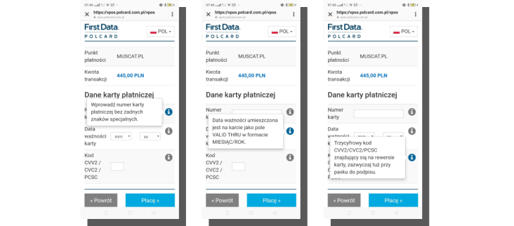 projektowanie formularzy płatności - first data polcard