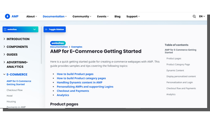 trendy e commerce - google amp