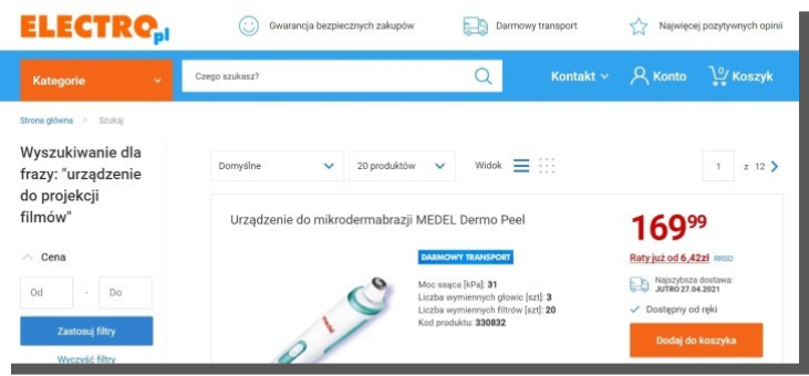 wyszukiwanie produktów w sklepie internetowym - electro