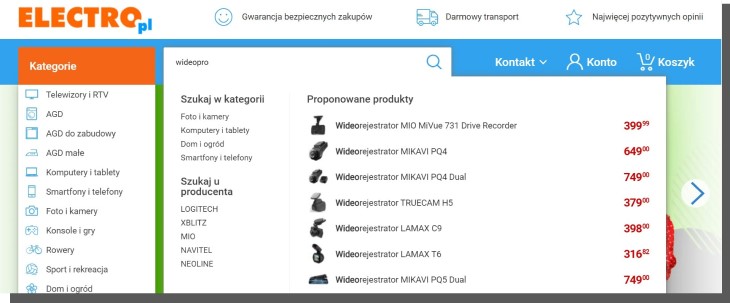 wyszukiwanie produktów w e-commerce - electro