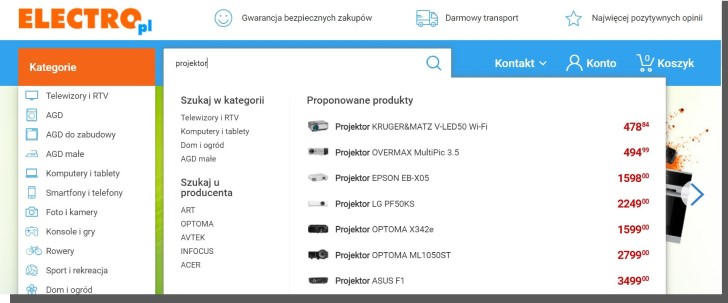 wyszukiwarka w sklepie internetowym - electro