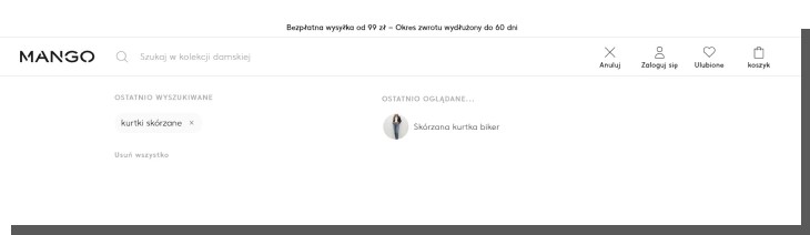 wyszukiwarka e-commerce - sklep mango