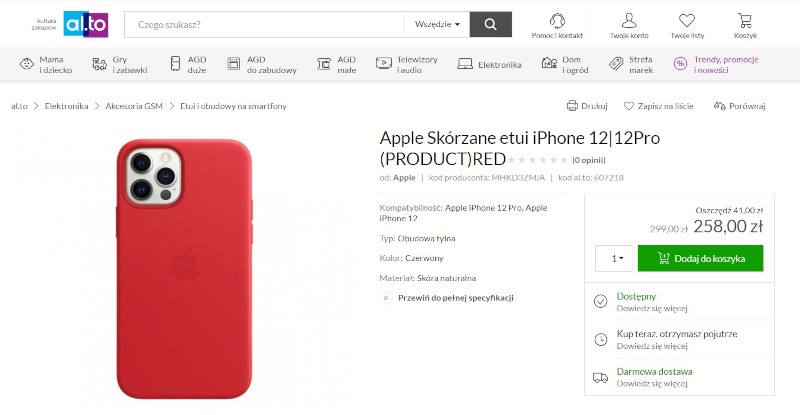 nawigacja na stronie produktu - sklep internetowy alto