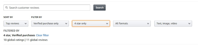 sortowanie i filtrowanie ocen w sklepie internetowym - amazon
