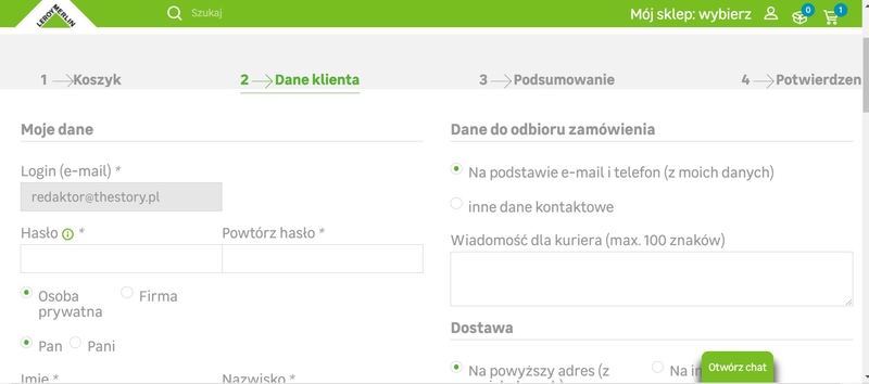 wymagania formularza zamówienia w e commerce