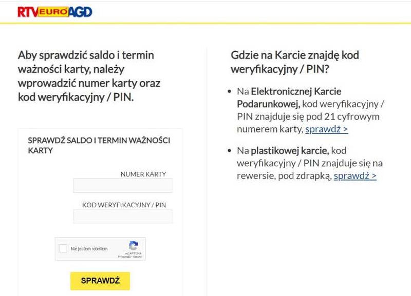 formularz karty podarunkowej w sklepie internetowym