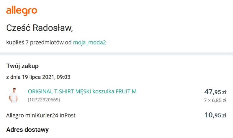 podsumowanie zamówienia w e-commerce - allegro